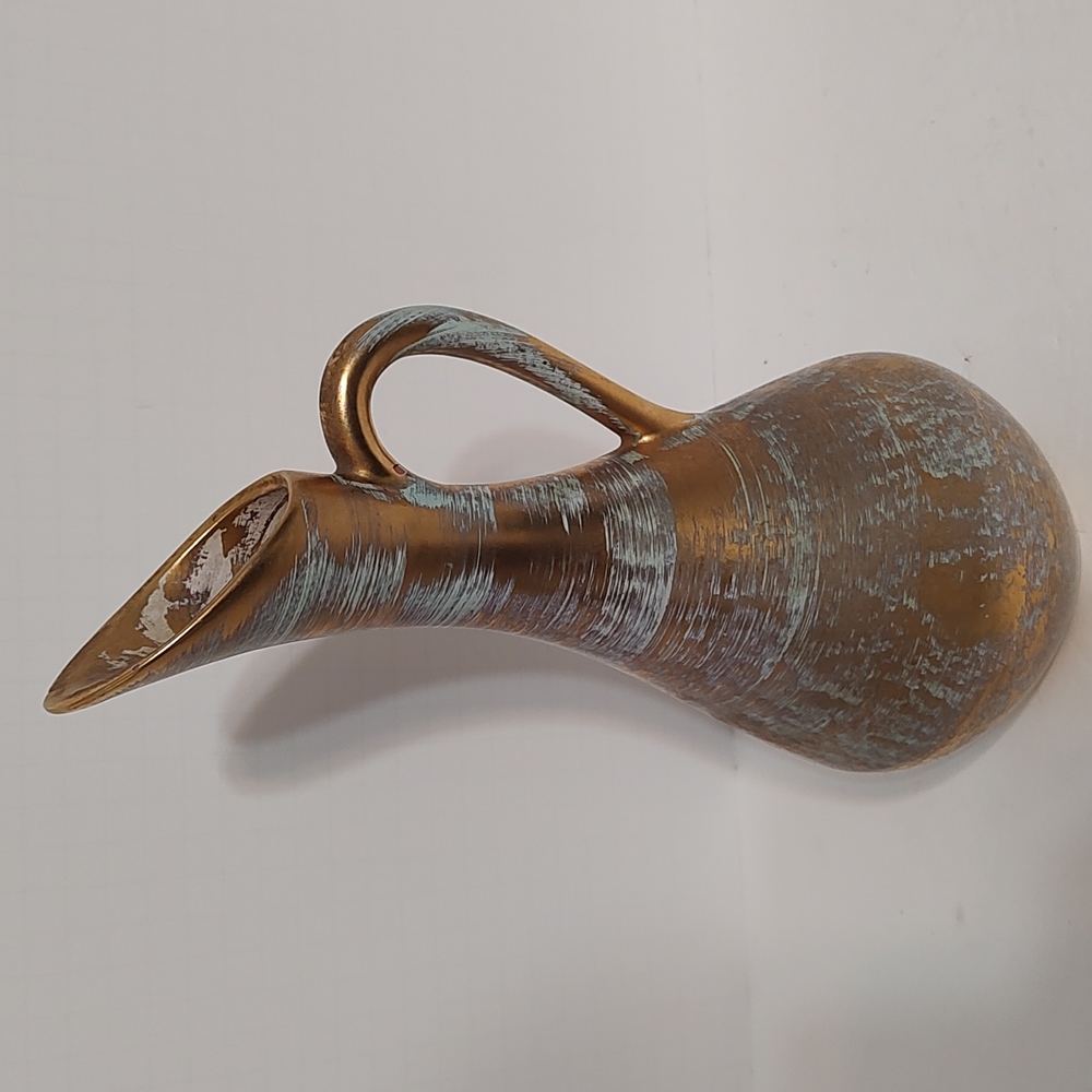 Vintage Aqua and 22K Gold Stangl Pottery Pitcher Vase #4055 Trenton NJ